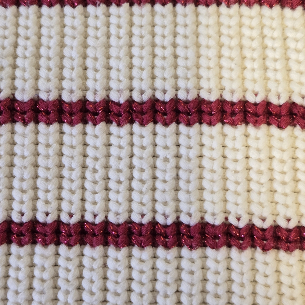 LOFT Cream Knit Top with Burgundy Stripe - Picture 3 of 4